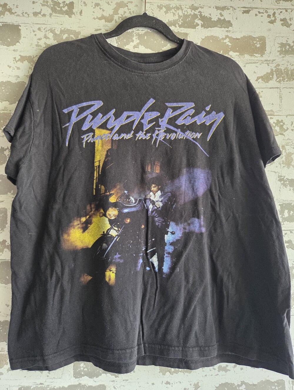 Prince Purple Rain Cropped Graphic Tee Shirt Black Womens L XL